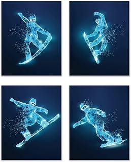 Summit Designs Snowboarding Wall Decor Art Prints - Particle Silhouette – Set of 4 (8x10) Inch Poster Photos Prints - Man Cave, Bedroom Decor - Kids Boys Girls Gift Idea