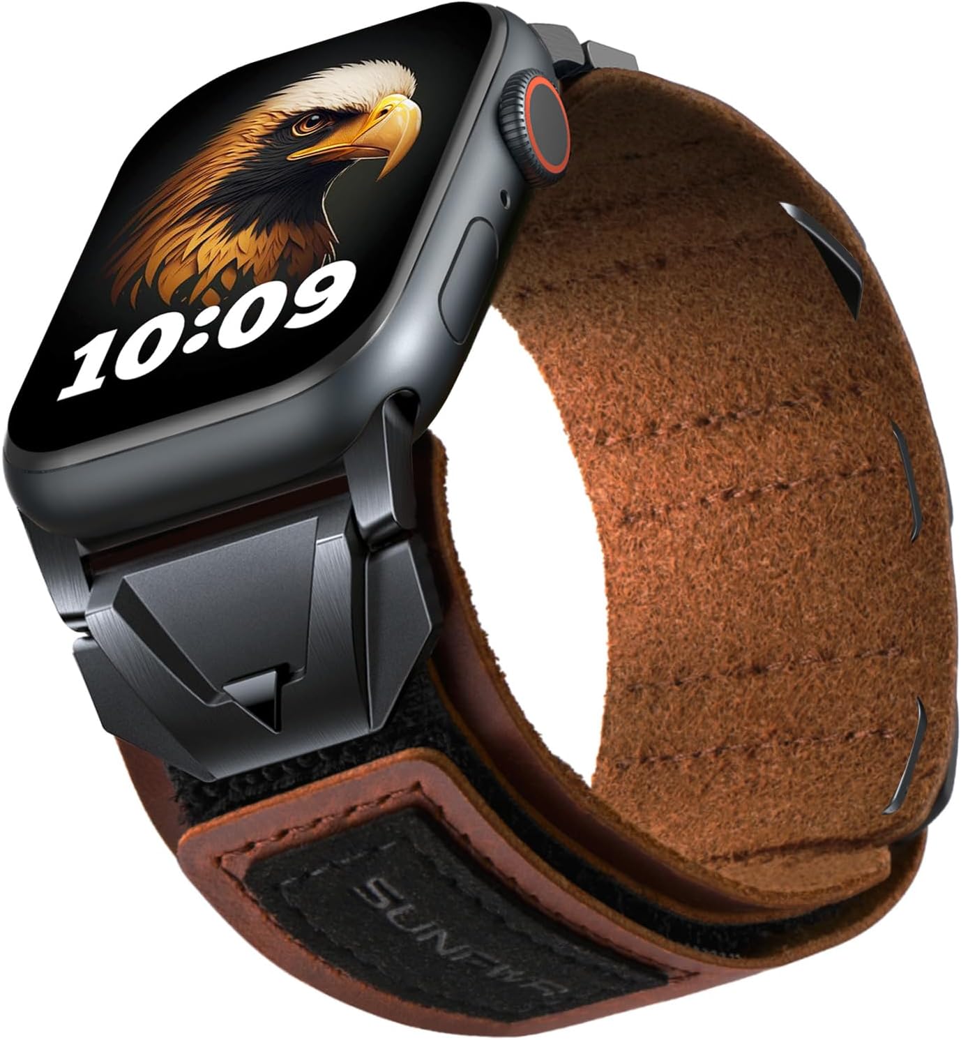 SUNFWR Leather Bands Compatible with Apple Watch Ultra 3/2/1 Band 44mm 45mm 42mm 46mm 49mm, Genuine Leather Wristband Strap for iWatch Series 11 10 9 8 7 6 5 4 3 2 1 SE 1/2/3 Men