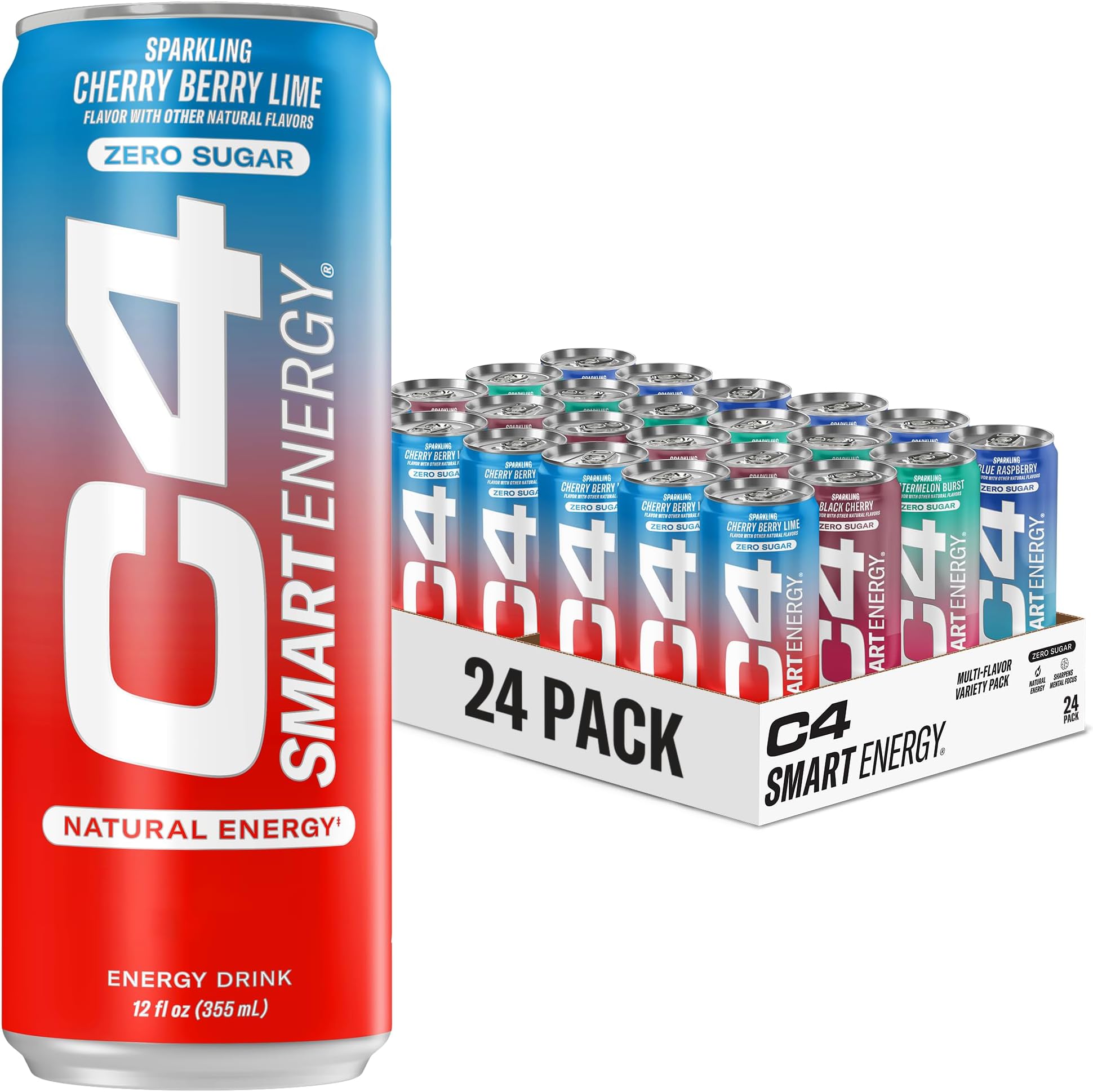 Smart Energy Drinks Variety Pack, Sugar Free Performance Fuel & Nootropic Brain Booster, Coffee Substitute or Alternative, 4 Flavor Summer Sippin’ Variety 24 Pack