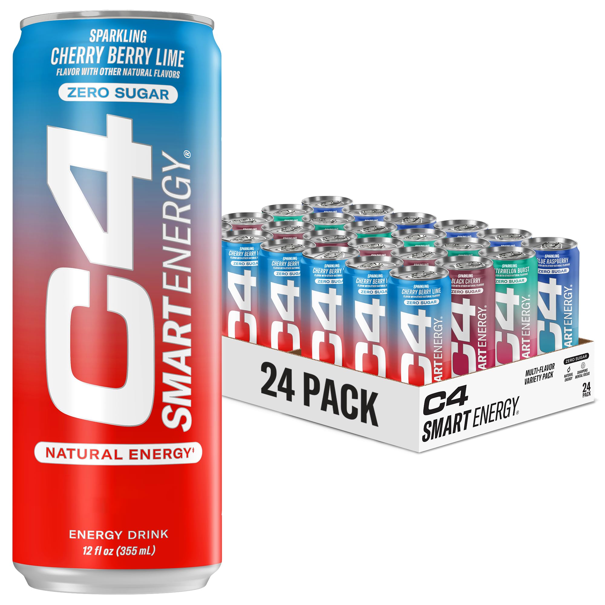 C4 Smart Energy Drinks Variety Pack, Sugar Free Performance Fuel & Nootropic Brain Booster, Coffee Substitute or Alternative, 4 Flavor Summer Sippin’ Variety 24 Pack