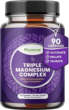 Highly Potent Magnesium Complex Capsules - Triple Magnesium Blend with Taurate Glycinate and Malate - 400mg Supplement Supports Relaxation & Overall Wellness Non-GMO Vegan - 90 Count