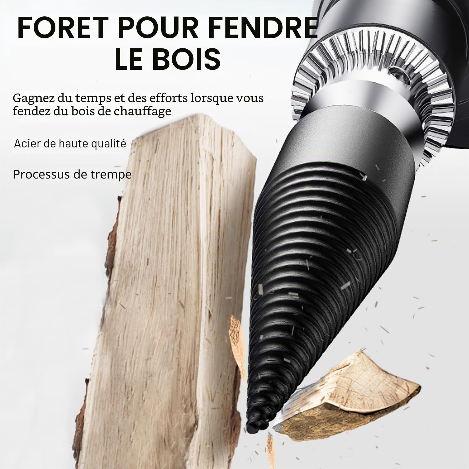 Fendeur de Bûche Cône 32mm 42mm Mèche pour Fendre le Bois Foret à Bois