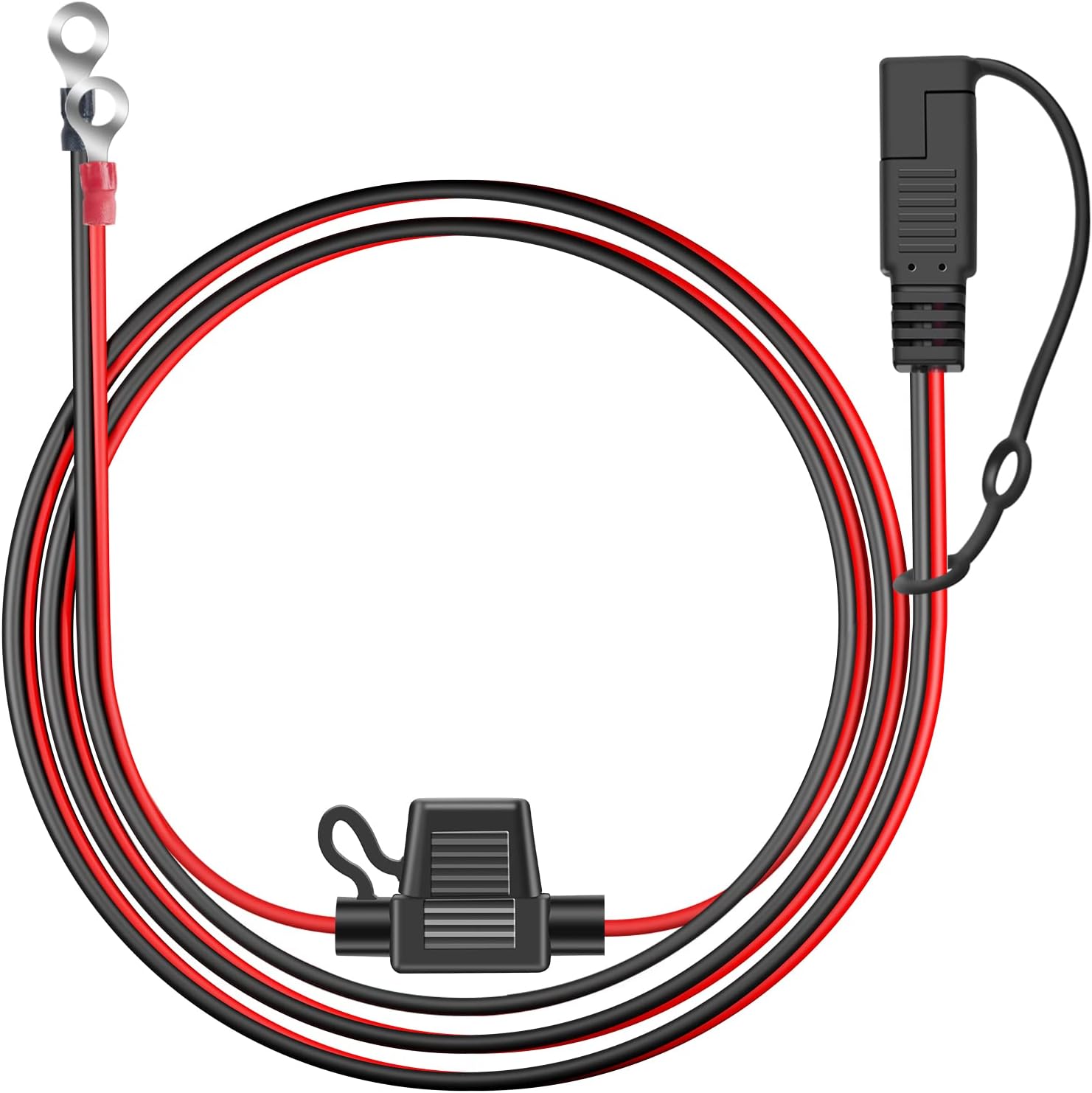 GOGOONE 3.4 FT Motorcycle Charger Charging Cord, Sae to O Ring Terminal Quick Disconnect SAE Connection Lead Assembly Cable, 2Pin Eyelet Terminal Harness Extension Cord, 10A Fuse for Car Tractor