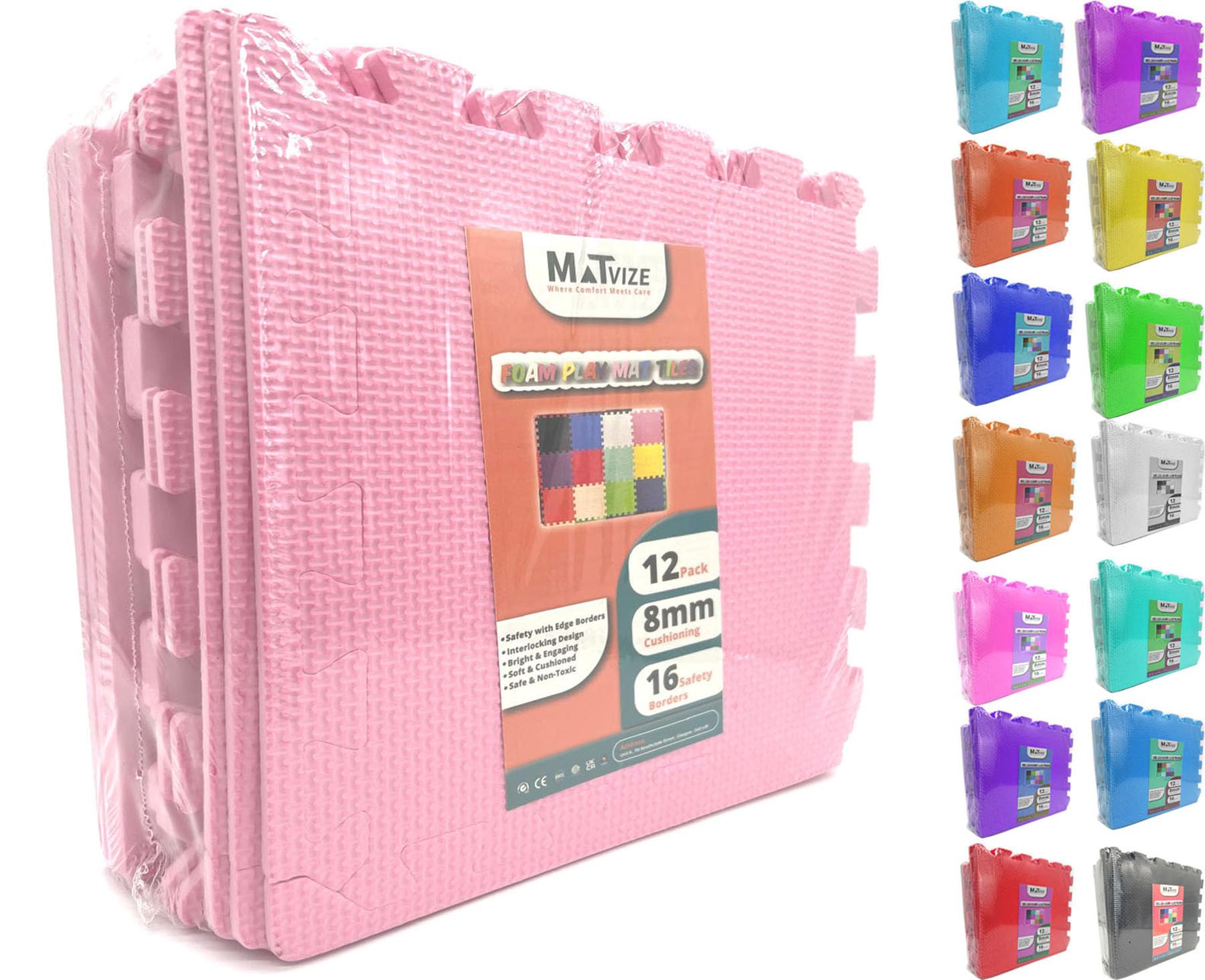 Eva Foam Baby Play Mat – 12Pcs (29x29cm) 8mm Thick Soft Baby Pink Interlocking Floor Tiles, Waterproof, Non-Slip, Safe & Comfortable Matting for Kids, Child’s play (Baby Pink, 12 Pack)