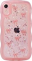 Vista 122 de Qokey para iPhone 14 Plus Funda de 6.7" con diseño de borde ondulado rizado, transparente, con purpurina, brillo, estrellas, brillante, lindo
