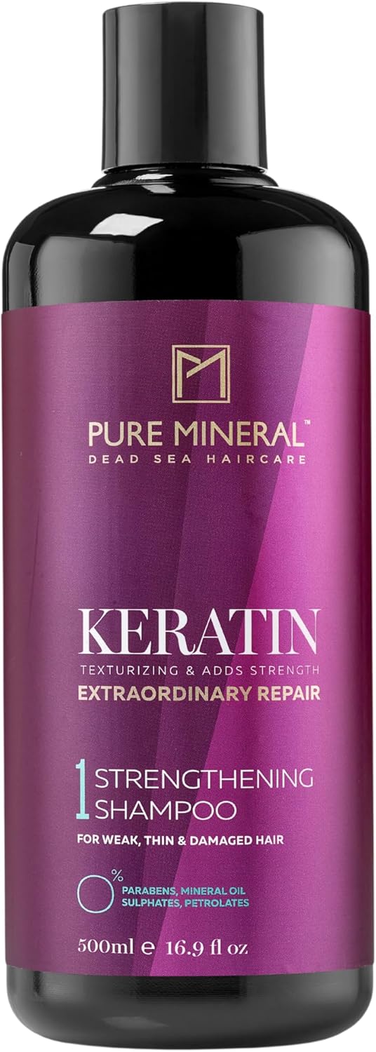 Pure Mineral – Shampoo met Keratine voor Glad en Glanzend Haar – Herstellend, Voedend, Anti-Frizz – Zonder sulfaten, parabenen, petrolaten – 500ml