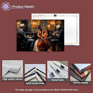 YMXZHUANSH Music Canvas Art Black Jazz Band Wall Art African American Music Pictures Music Themed Poster for Musical Club Bar Decor Frame(Black 16.00 x 24.00)