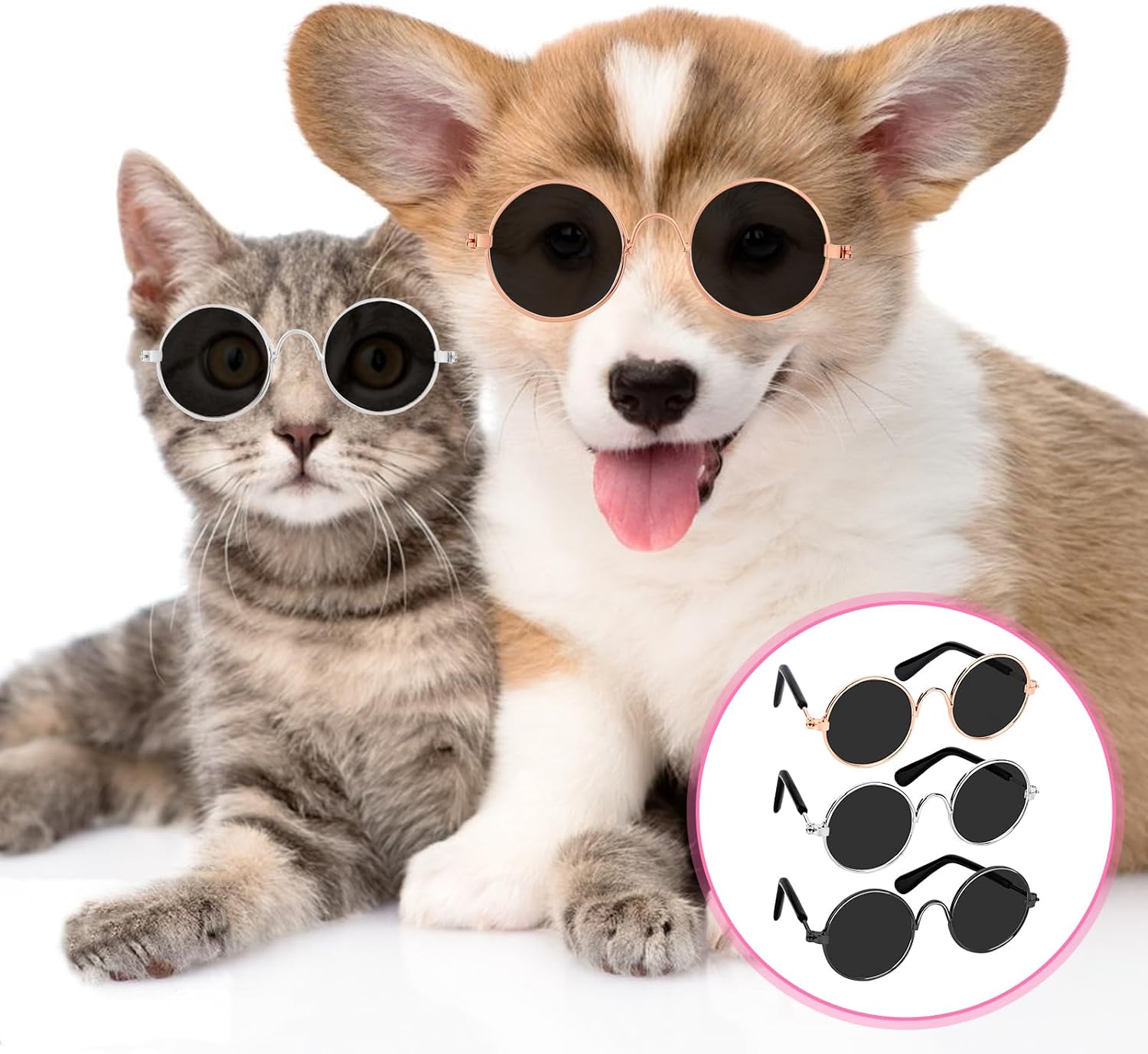 6 Pairs Doll Glasses Metal Wire Rim Black Lens Small Eyewear Fabric Doll Dress Up Eyeglasses Retro Mini Sunglasses for Dolls Pets Costume Accessories Cosplay(Black)