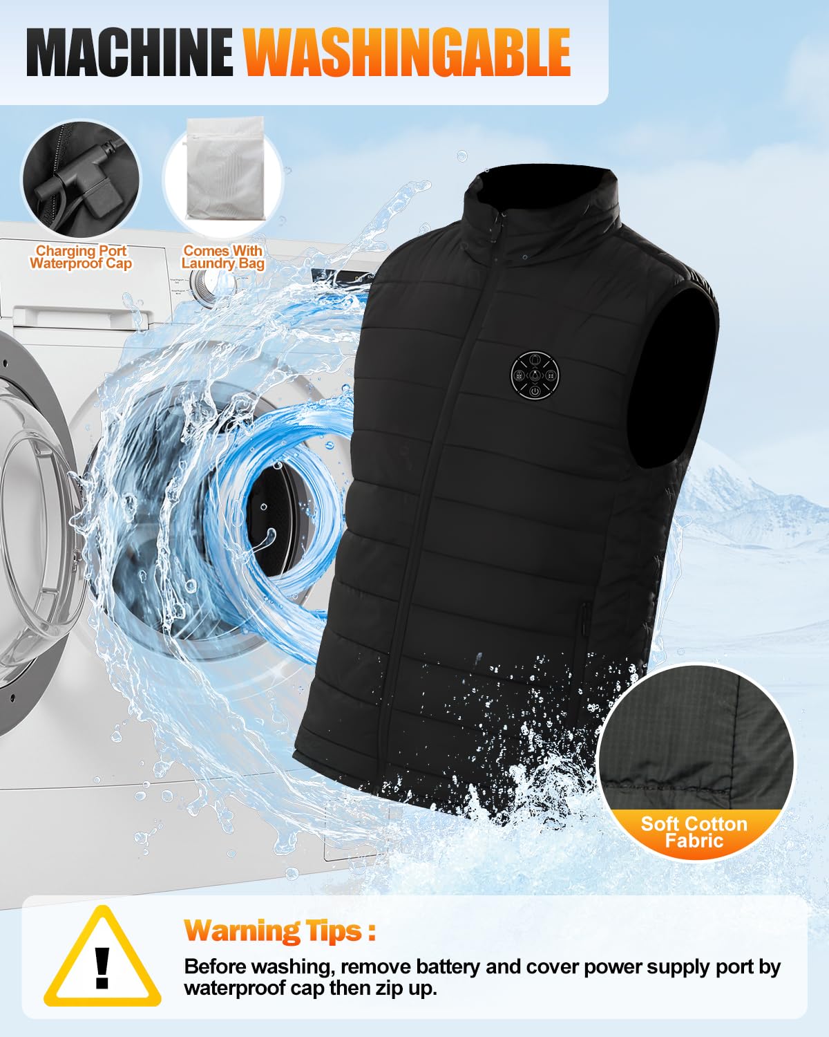 Gilet riscaldato per uomo e donna, Power Bank, 9 zone di riscaldamento e 3 livelli di temperatura regolabili, lavabile, senza maniche, con colletto alla coreana e borsa per la biancheria, per sport