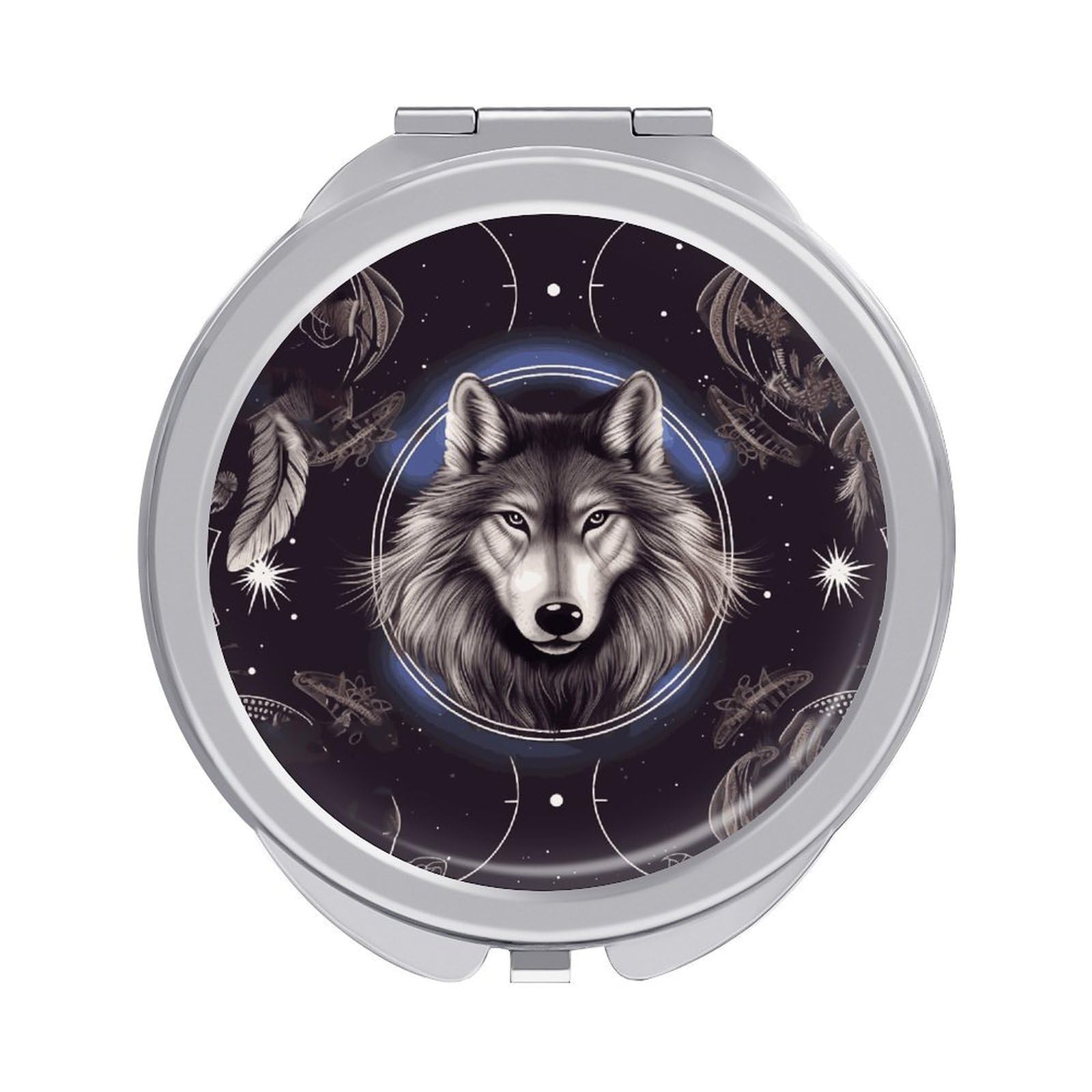 LDGSUPH Wolves and Dream Catchers Travel Makeup Mirrors Portable Compact Mirror Double-Sided 2X/1X Magnifying Folding Pocket Mirror Mini Round Handheld Mirrors for Home Outdoor