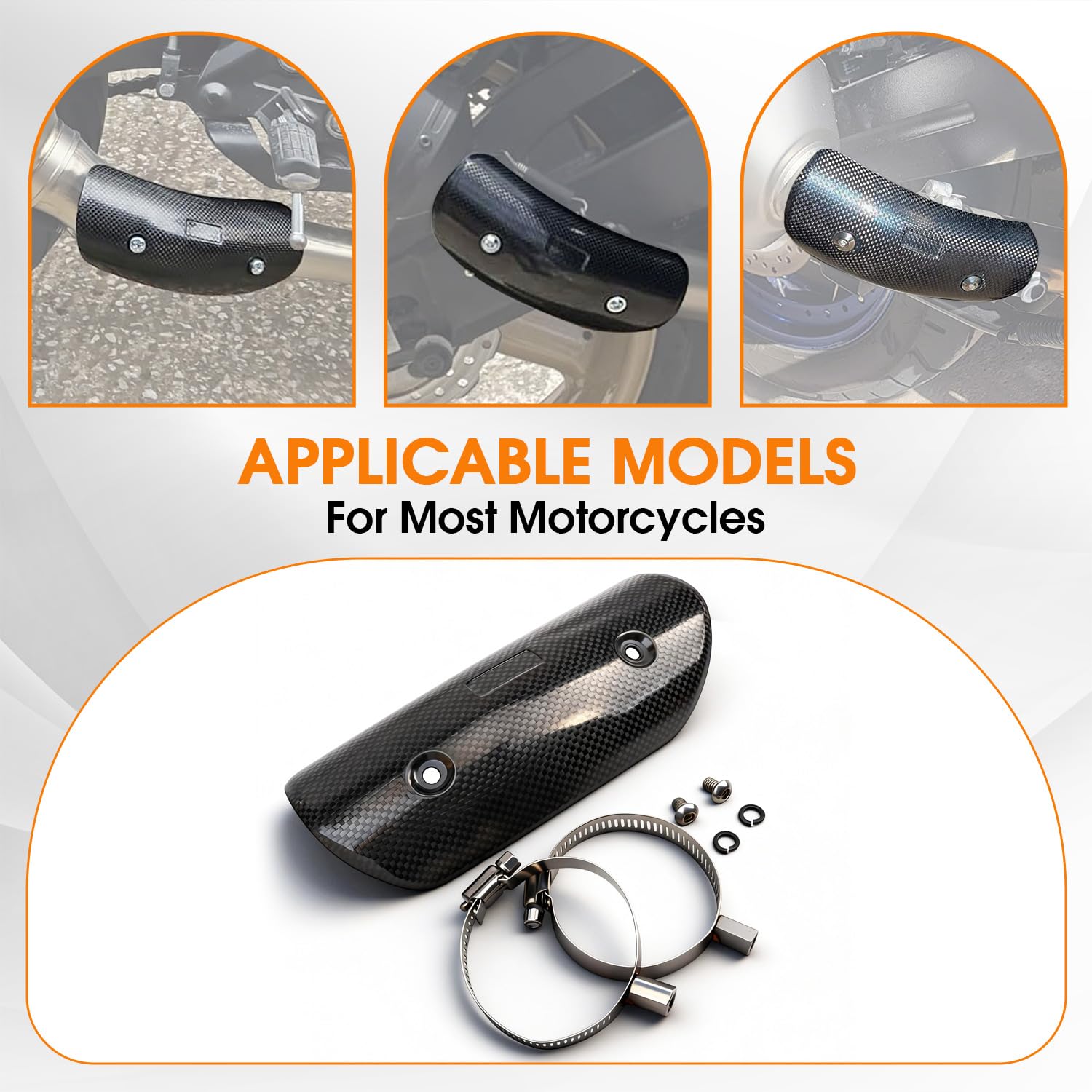JFG RACING Paracalore Scarico Moto,Protezione Tubo Scarico Moto in Fibra di Carbonio Protezione Scarico Universale per Moto da Strada (Dimensioni:194 x 77 mm)