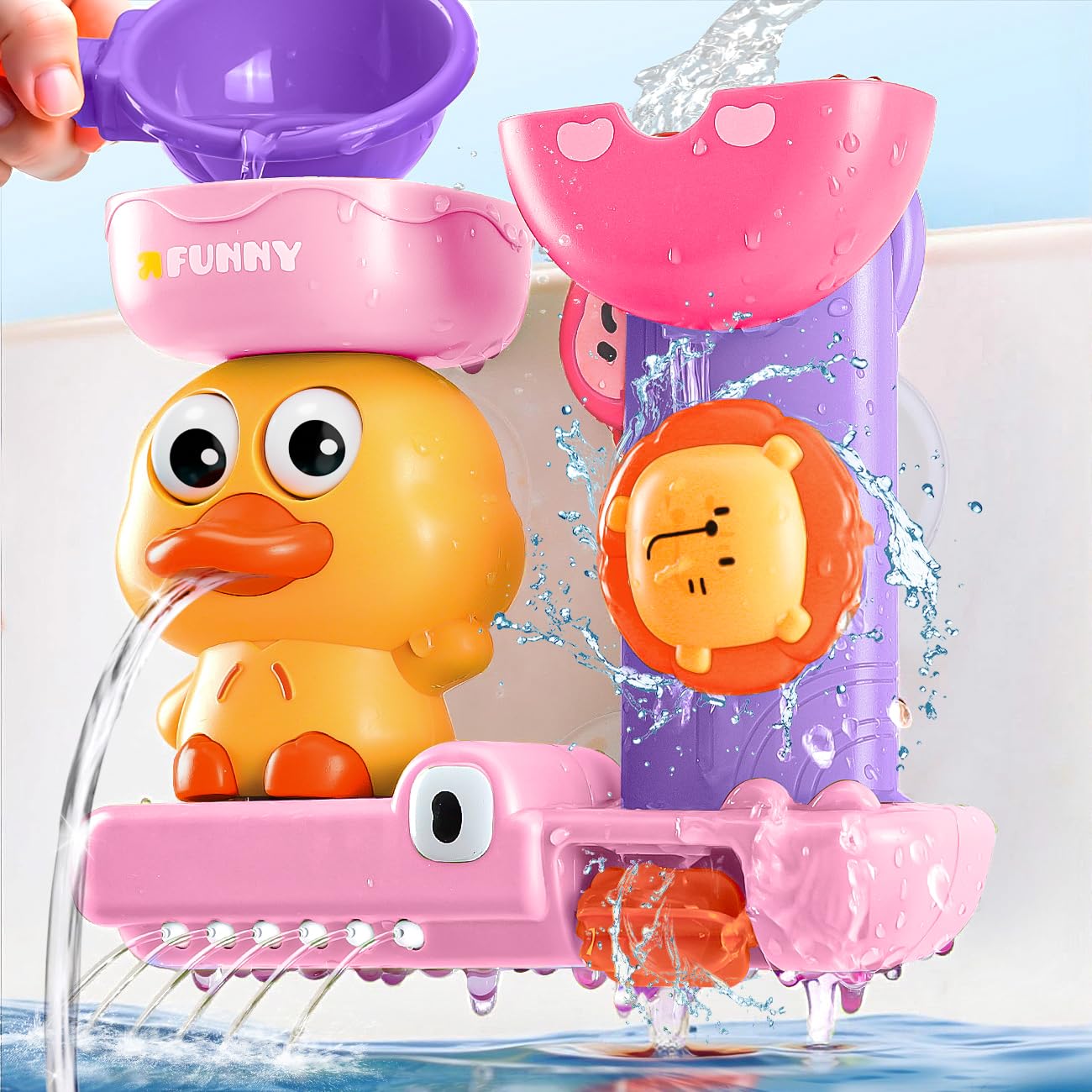 Badespielzeug Mädchen ab 1 Jahr mit 3 Saugnäpfen für extra stabilen Halt | Interaktives Wasserspielzeug mit Wasserrad & Gießkanne | Badewannenspielzeug Geschenk für Jungen Kinder