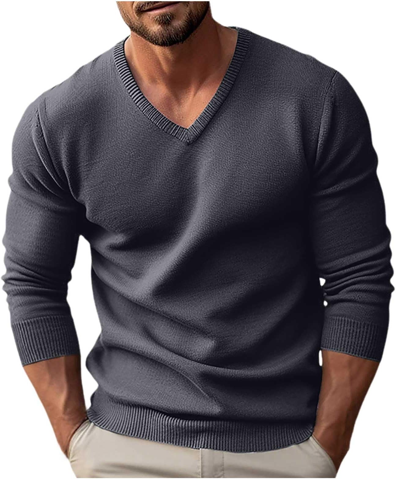 VARDIENKSweaters for Men V Neck Sweater Slim Fit Comfortably Knitted Long Sleeve Casual Business Pullover Dress Sweater 2024