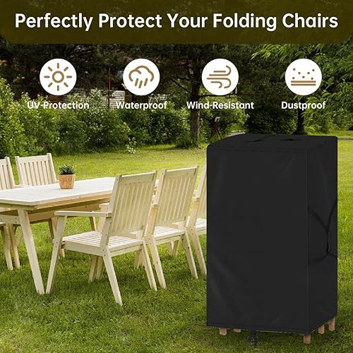 Miniatura 3 de Funda para silla plegable, resistente al agua, bolsa de almacenamiento para sillas plegables con asas para metal, plástico y madera