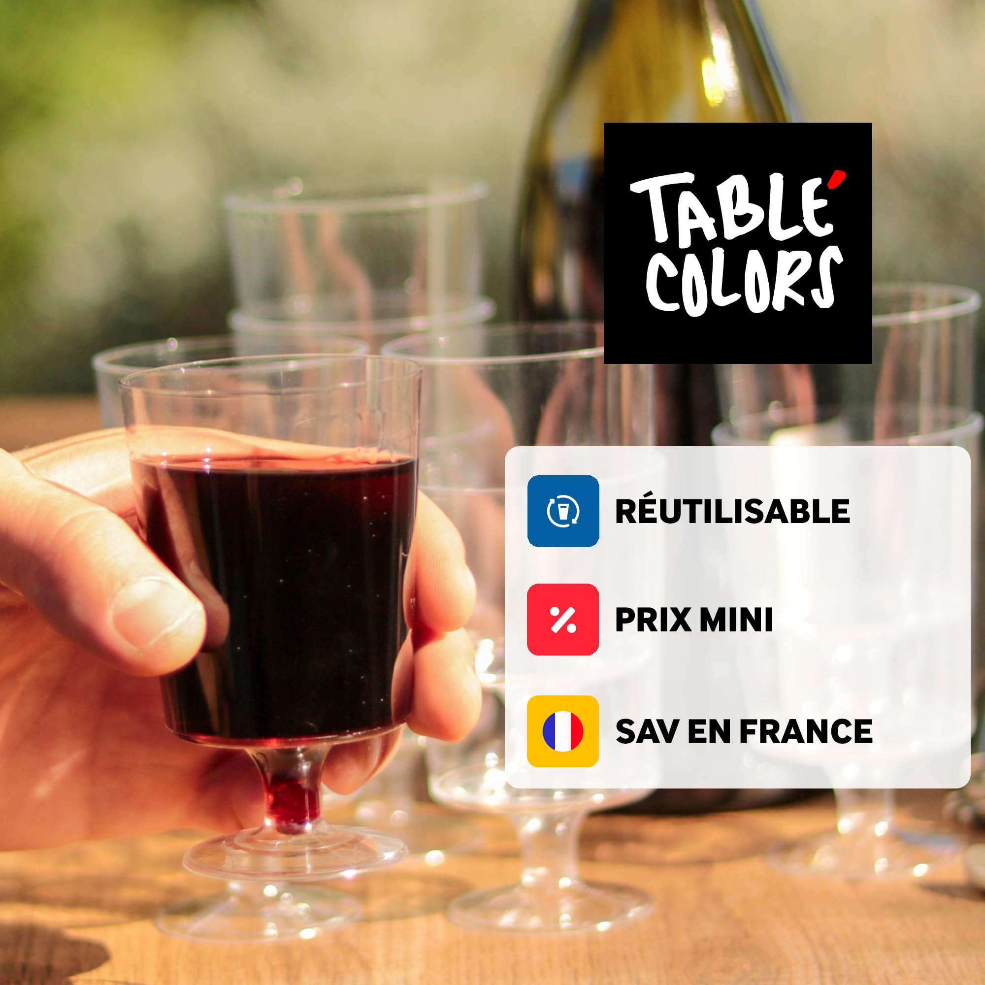 Table'Colors Pack 100 Verres Réutilisables et Recyclables - 50 Verres à Vin 17 cl + 50 Verres Tubes 20 cl - Qualité Supérieure, Lavables, Idéal Réceptions, Anniversaires, Mariages