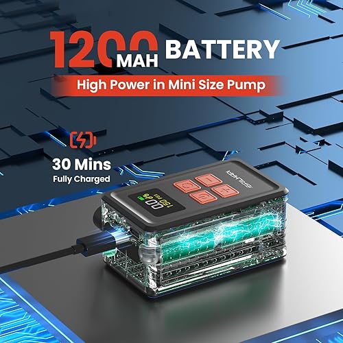 Miniatura 4 de Mini bomba de neumáticos para bicicleta (inflado rápido de 150 PSI con calibrador) (válvula Presta y Schrader) Bomba de aire eléctrica portátil para