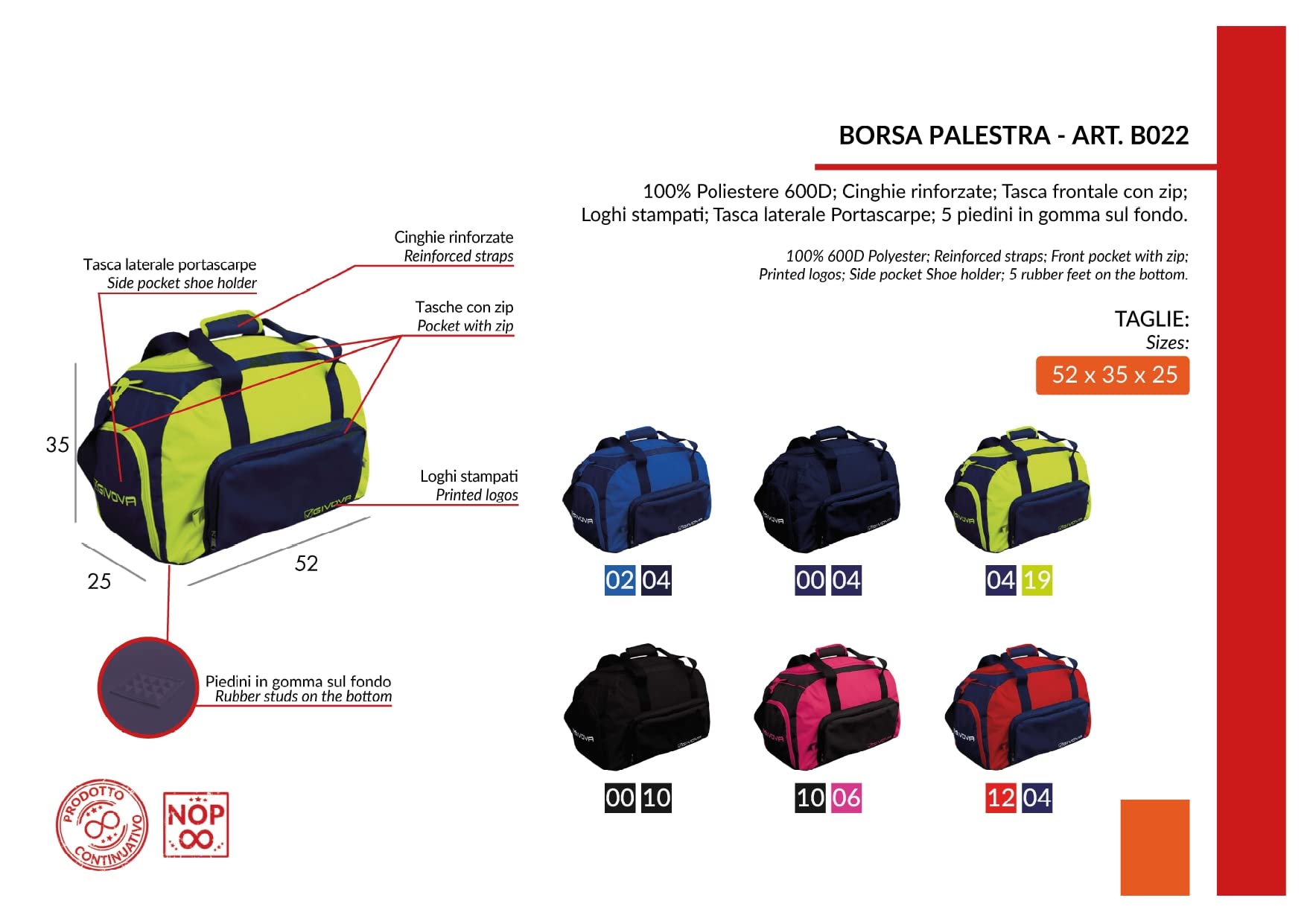 10 Borse Palestra B022 per Givova Sport Calcio Calcetto Relax Tempo Libero Free Time Zaino Zainetto Fitness Allenamento Portascarpe Borsa Bags Borsone Football (Blu, H 35 x L 52 x P 25 cm)