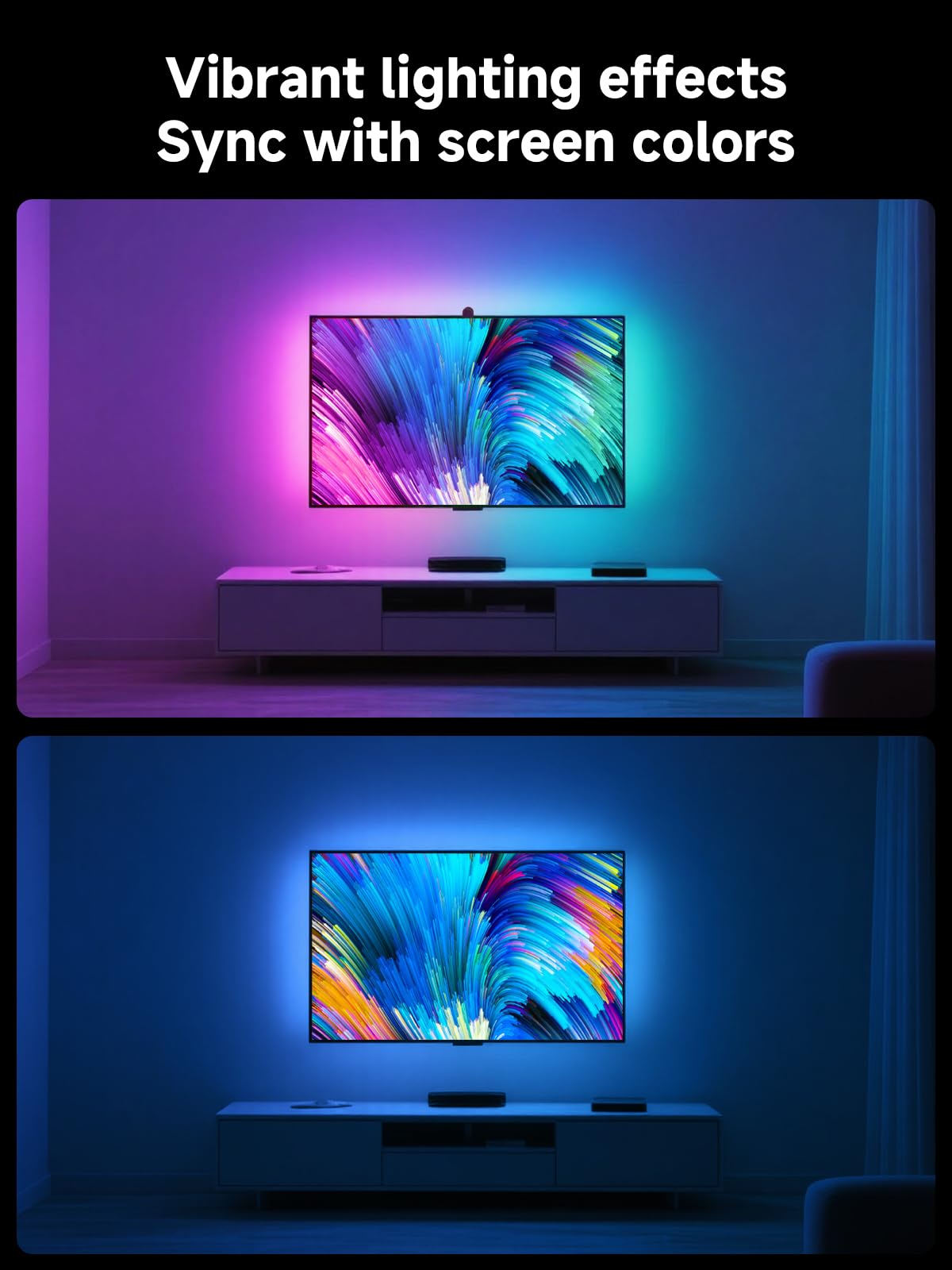 GIPOYENT - Retroiluminación LED para TV con cámara, luces RGB de 10.5 pies que cambian con 32-50 InTV, luz LED de sincronización de música con control de aplicación inteligente, tira de luz RGB que