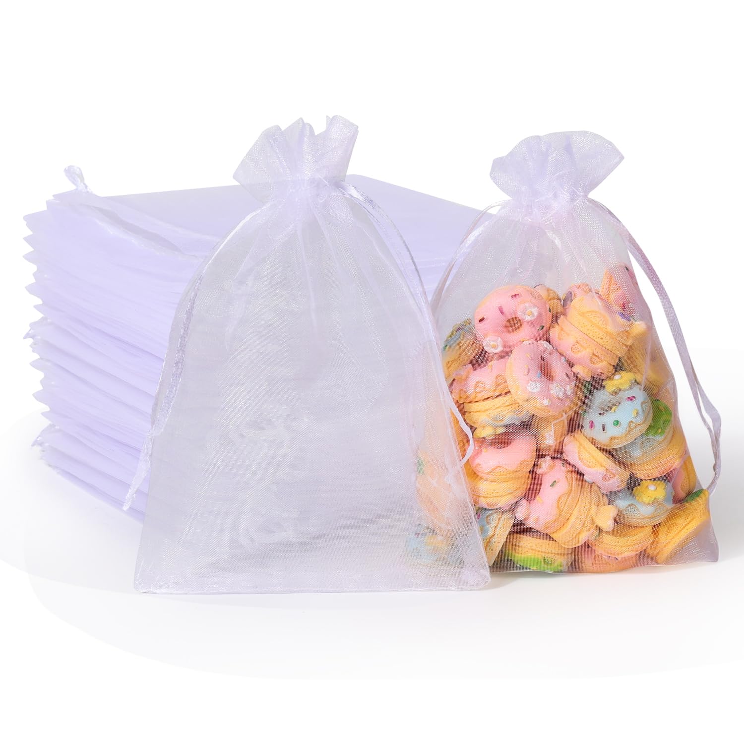 Hopttreely 100pcs Organza Bags, White 4x6(10X15CM) Satin Drawstring Organza Pouch Wedding Party Favor Gift Bag Jewelry Watch Bags