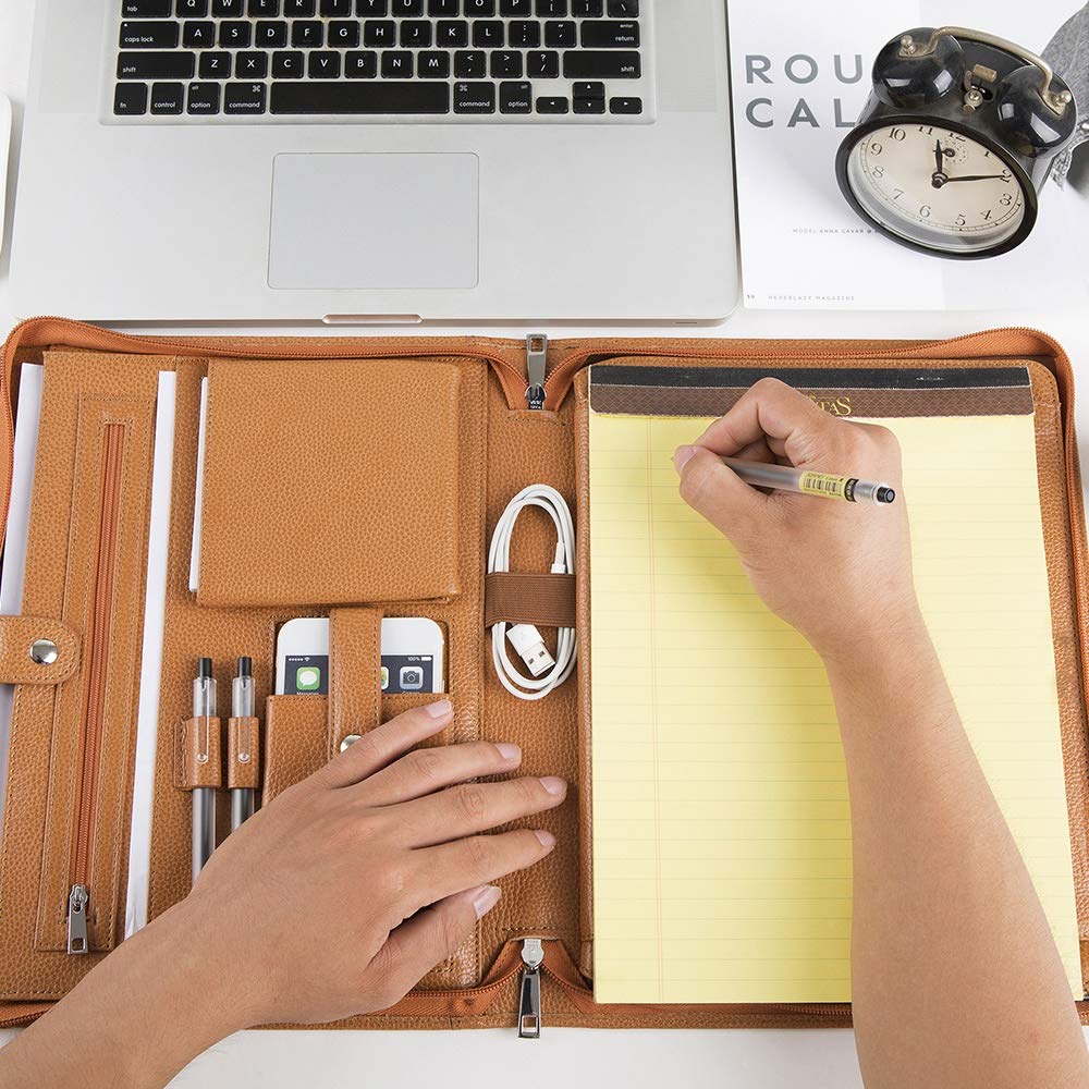 Zwischenablage für Bürobedarf Handgemachte echtes Leder Portfolio A4 Ordner Document Organizer, Personalisieren Business Travel Case - Brown Haltbarer Clip mit niedrigem Profil