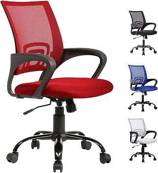Office Chair Cheap Task Chair Ergonomic Computer Desk Chair with Wheels Armrest Back Support Mesh Mid Back Home Office Chair Adjustable Height Rolling Swivel Work Chair for Women Men, Red