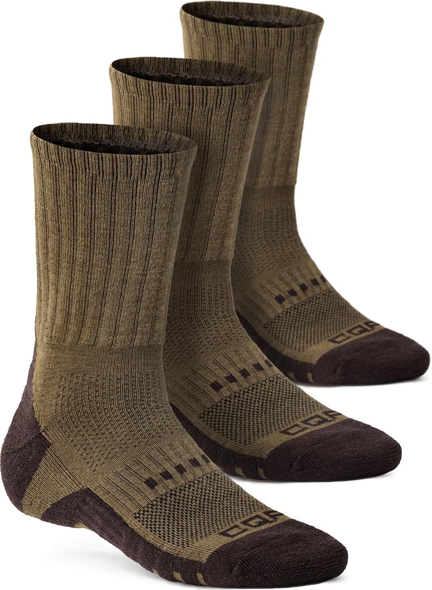 CQR 3 Pack Men and Women Wool Hiking Mid Calf Crew Socks, Moisture Wicking Breathable Outdoor Tactical Cushion boot Socks