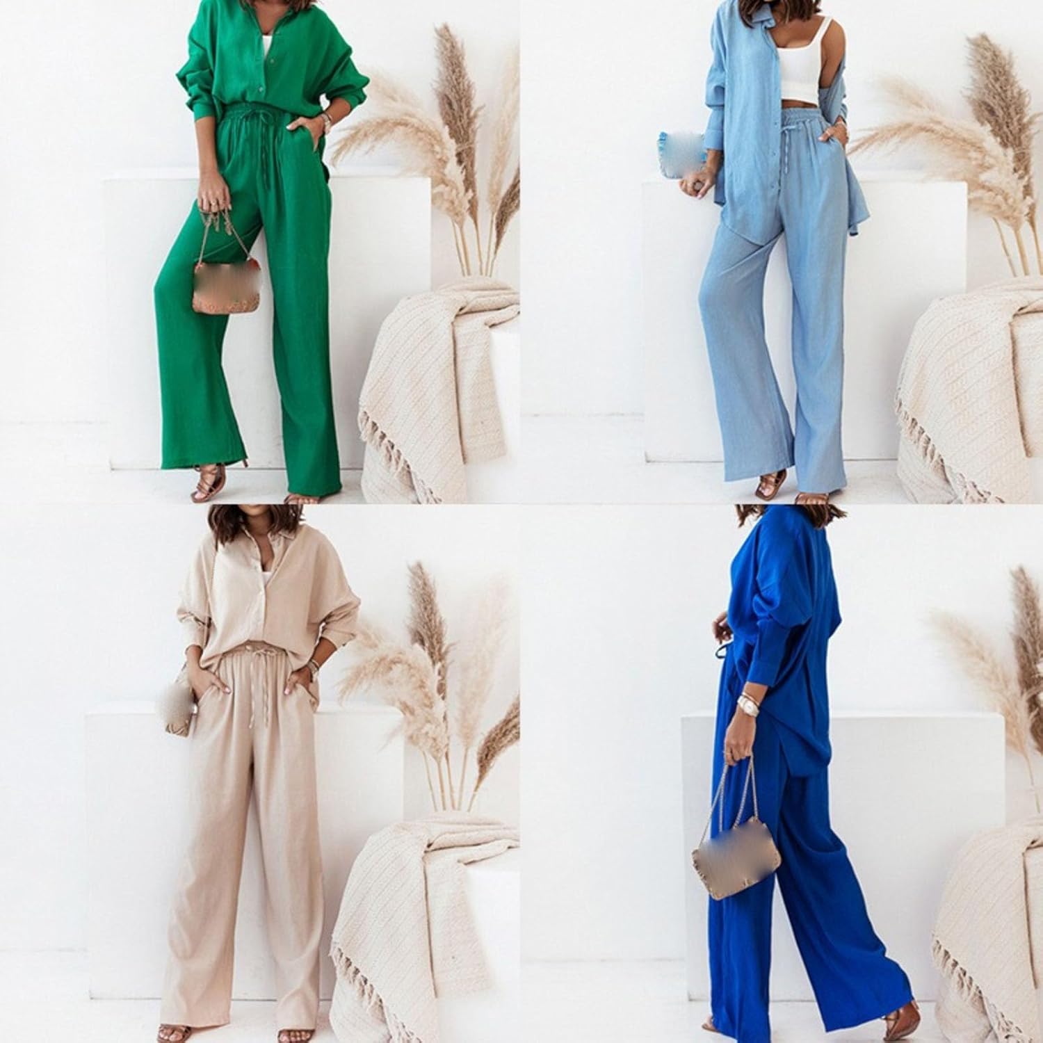 Women's Loose Fit Button Down Shirt and Pants Set