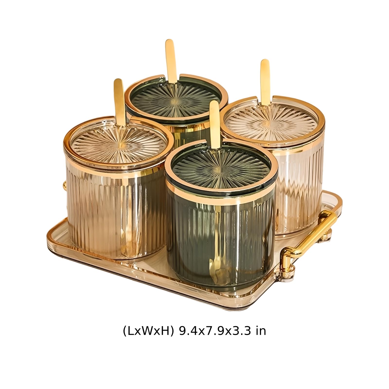 Acryl Gewürzbehälter Set, transparente Kunststoff-Gewürzdosen mit 4 Fächern, Deckeln und Löffeln, Gewürzbox für die Küchenarbeitsplatte, für Salz, Zucker und Würzmittel, mehrfarbig