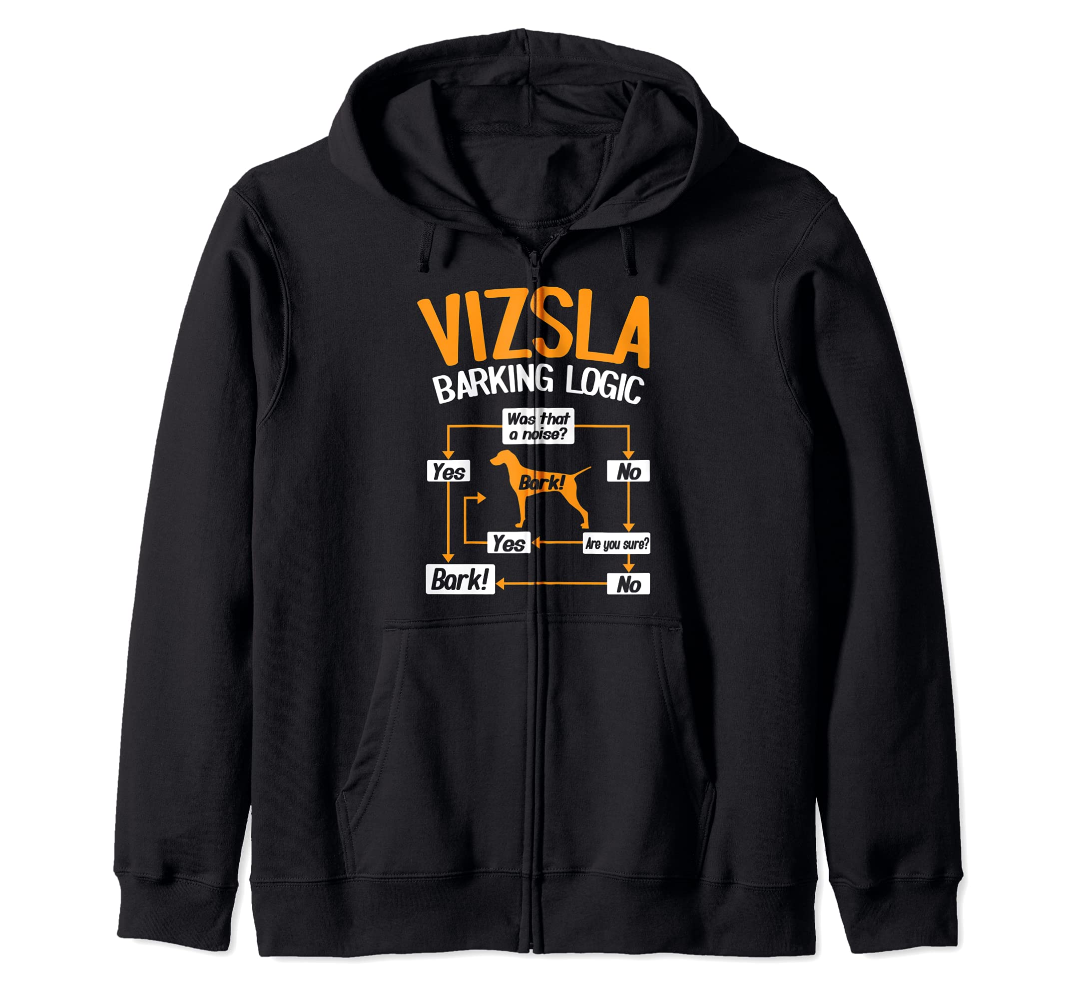 Vizsla Barking Logic Funny Dog Lover Zip Hoodie, Black