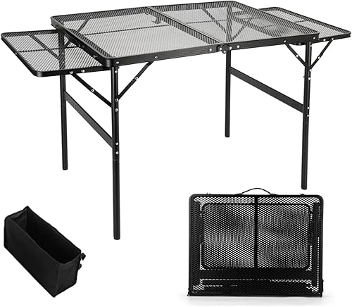 Miniatura 9 de Mesa de camping de 3 pies, mesa plegable plegable para picnic, soporte portátil de malla, 2 alturas, ajustable, tarjeta al aire libre, barbacoa,