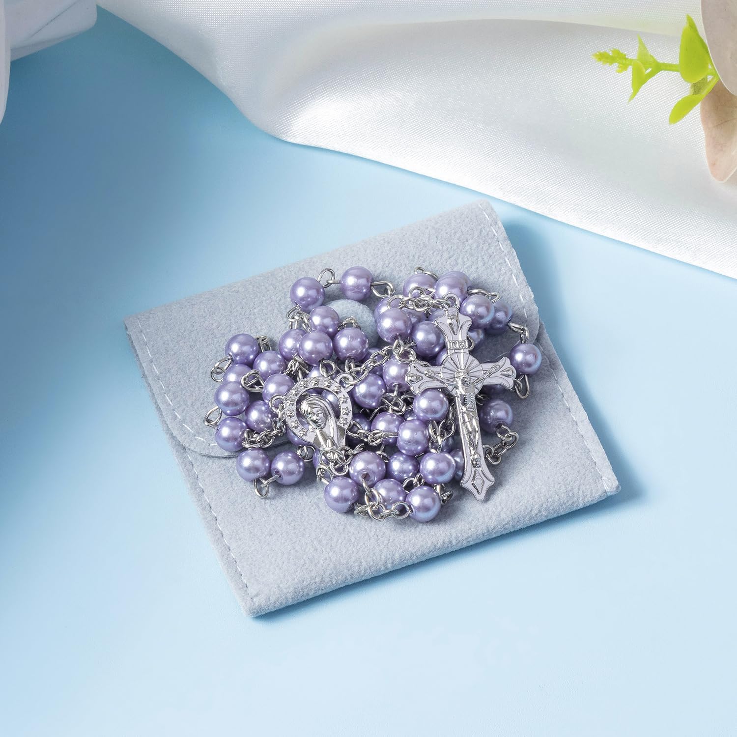 Rosary Beads Catholic for Women - Rosary Necklace Artificial Pearls, Solid Colored Simple Style Rosary Beads, Gifts for Women - Image 2