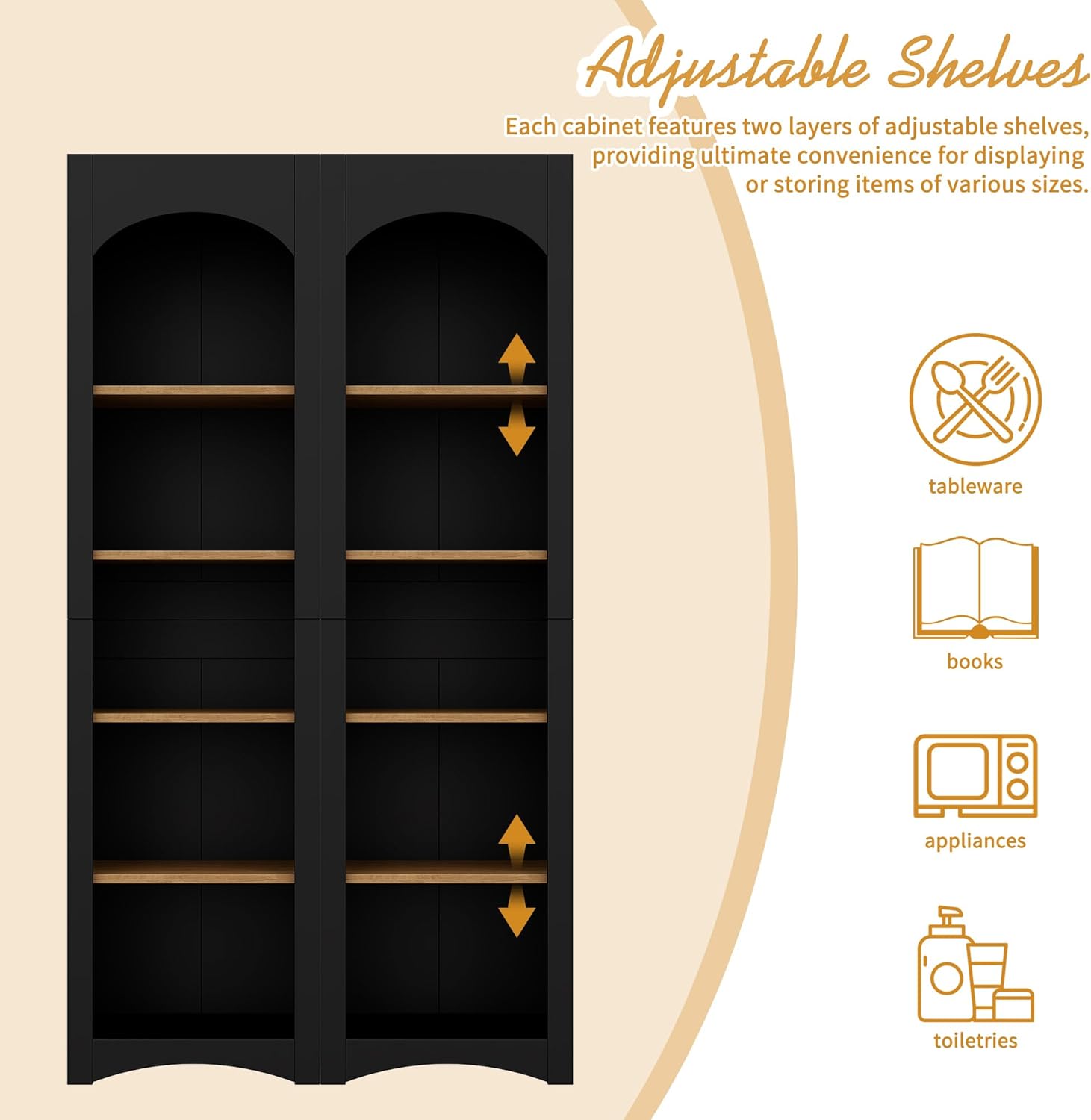 Merax Modern 3 Piece TV Stand with 2 Bookshelves for TVs up to 70'', Mid-Century Solid Wood Entertainment Center with Storage Cabinets, Practical Media Console for Living Room, Bedroom, Black