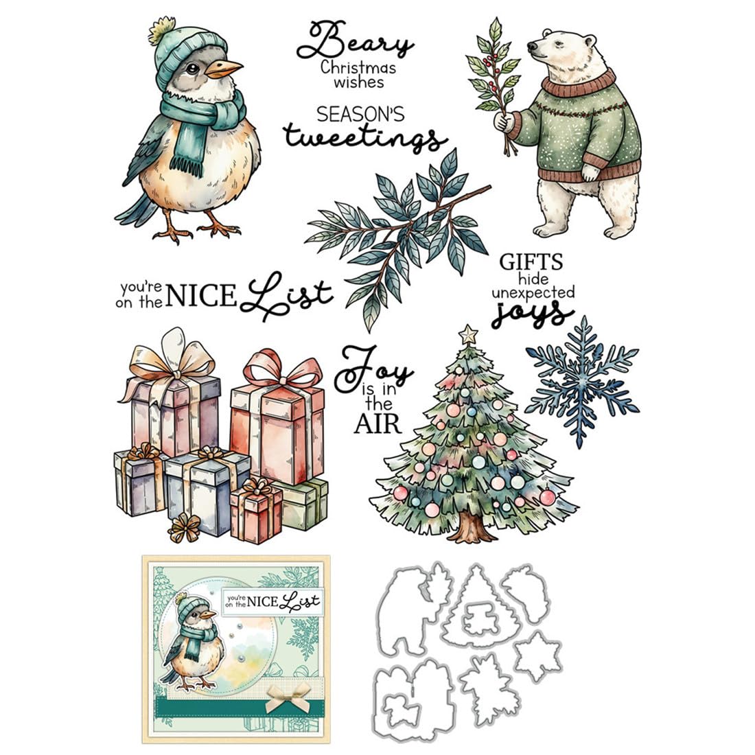 Christmas Box Tree Clear Stamps and Cutting Dies Sets for Card Making