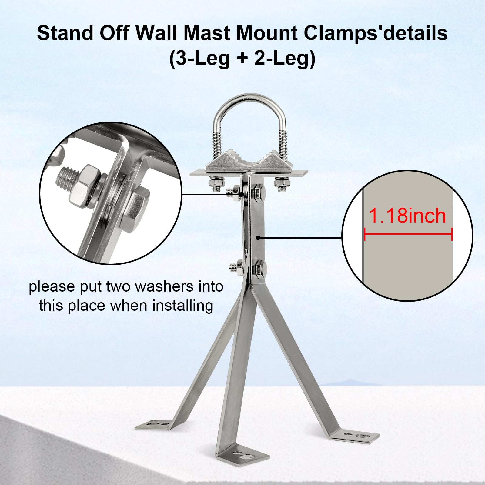 XRDS-RF Soporte de pared para antena – Soporte de montaje resistente al viento de 10 pulgadas para mástil de antena de TV (2 patas + 3 patas)