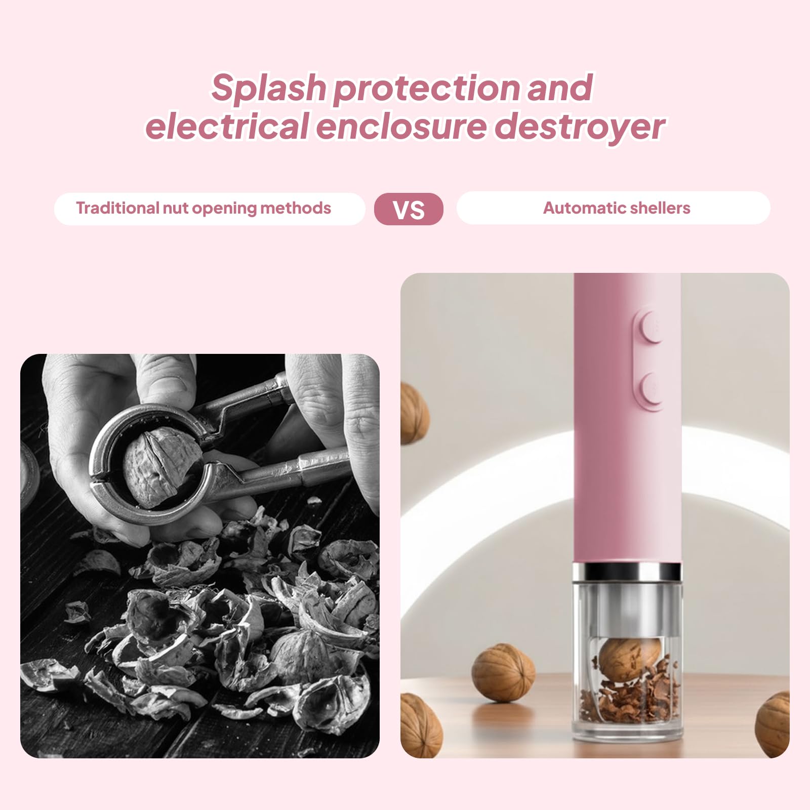 Casse-noix électrique facile à utiliser - Outil de cuisine portable - Rose