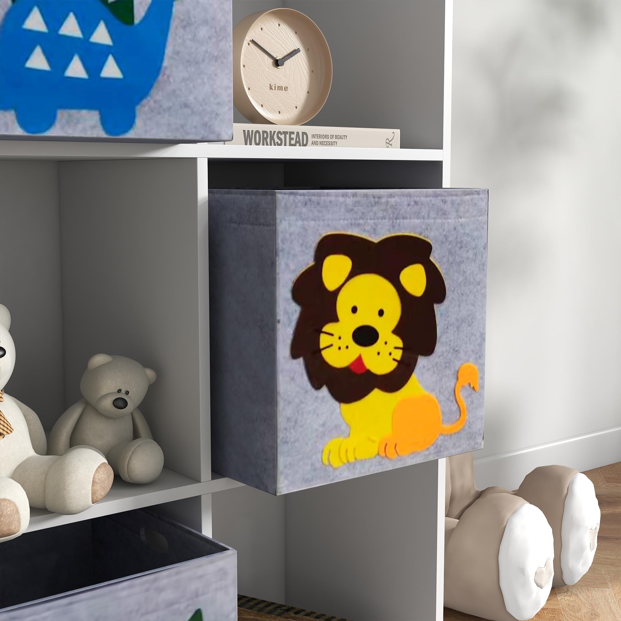 ZONEKIZ Scaffale Portagiochi per Bambini 3+ Anni a 6 Cubi in Tessuto non Tessuto, Mobiletto Portagiochi in MDF e Melamina, 61.8x29.9x91.5 cm, Grigio e Bianco