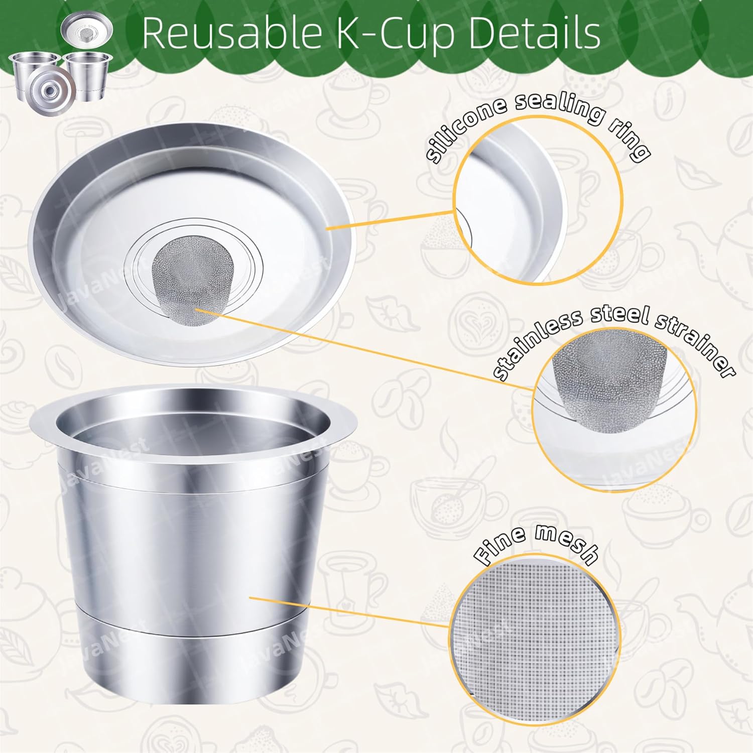 6 Pack Reusable K Cups for Keurig 1.0, Stainless Steel Reusable Coffee Pods for Keurig, Keurig Reusable Pods, Refillable Coffee Filter, Eco-Friendly, BPA-Free (6 * new for Keurig 1.0)