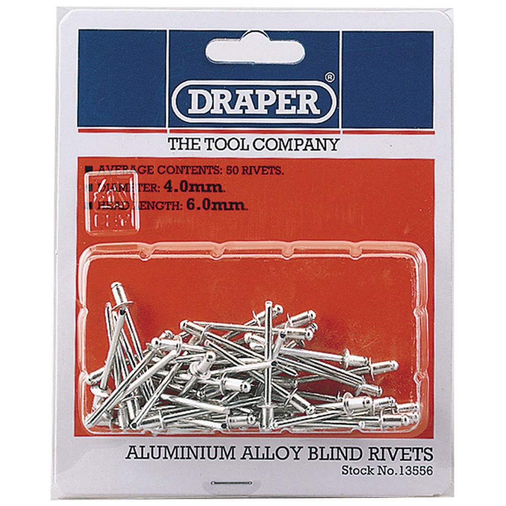 Draper 13556 Blind Rivets, 4mm x 5.6mm, Blue, Pack of 50