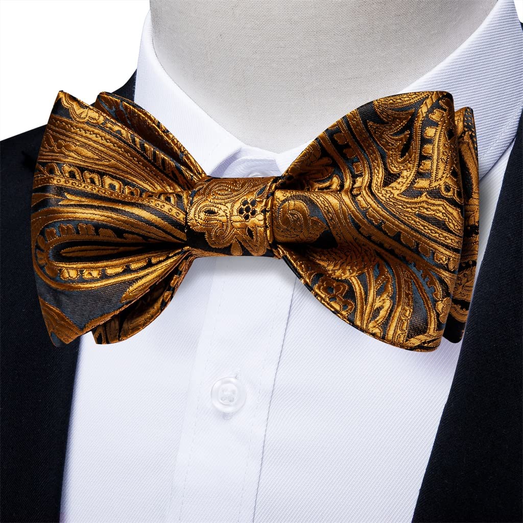 Mode Gold Jacquard Paisley Blumen Herren Fliege Zubehör Hochzeit Fliege Einstecktuch Manschettenknöpfe