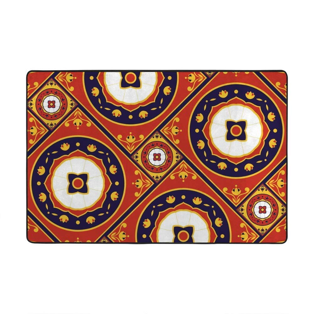 Tapis Bohème Rouge Majolica Ruchen - Velours Corail 160x122cm