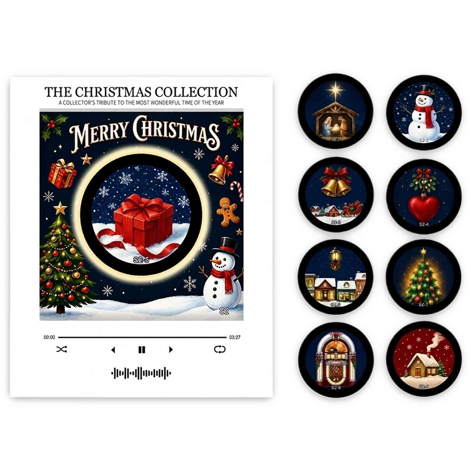 Christmas Mini Vinyl Record Fridge Magnet Music Player with 9 NFC Discs, Retro Magnetic Music Box Refrigerator Jingle Magnet for Christmas Decor, Xmas Gift for Music Lovers