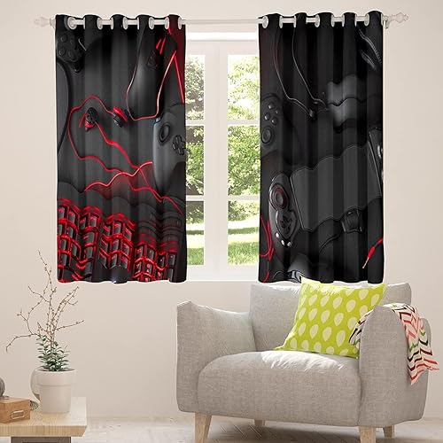 Miniatura 5 de Erosebridal Cortinas negras para ventana de gamepad modernas, novedosas, estilo de ciencia ficción, decoración de videojuegos, cortinas de ventana