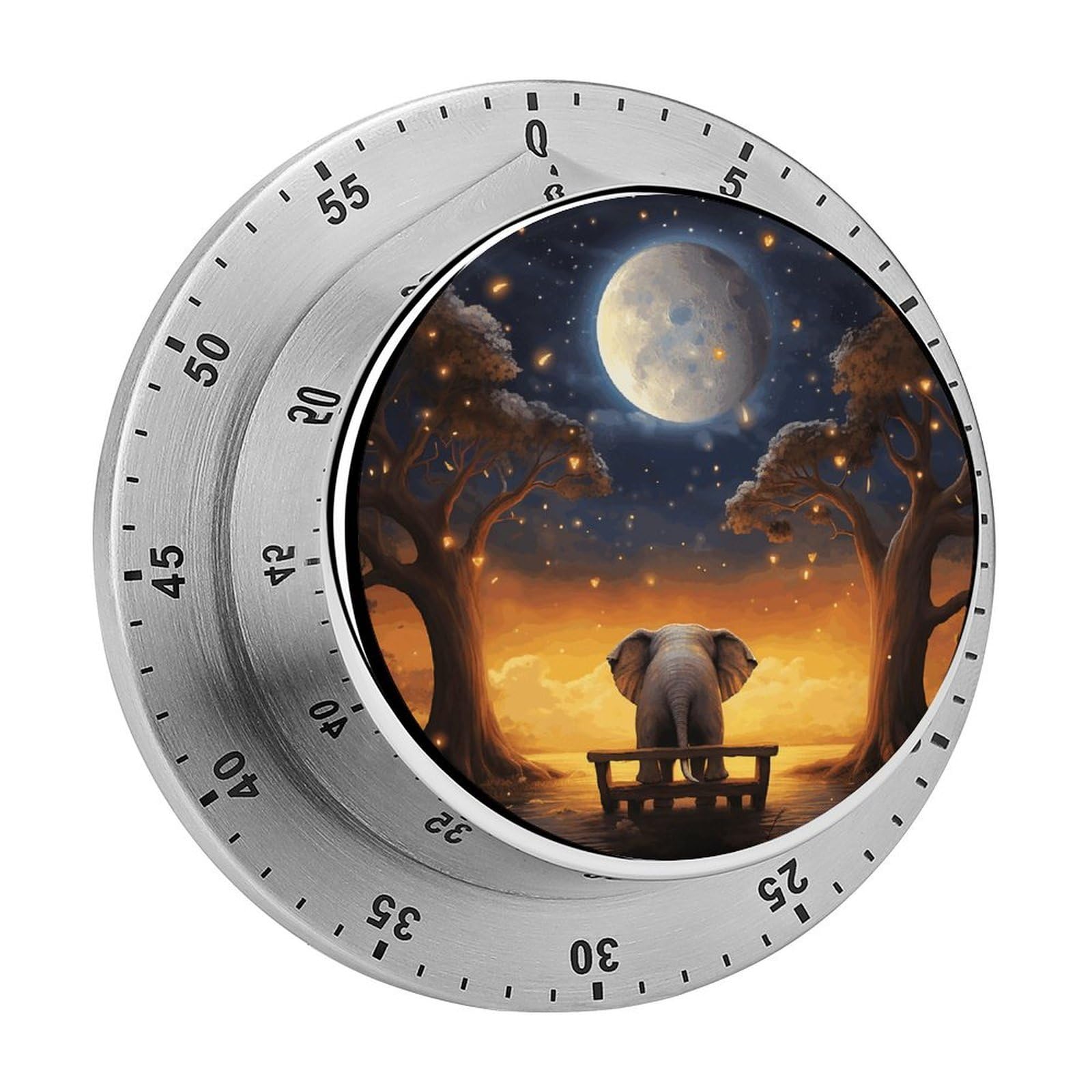 60 Minute Wind Up Timer, Visual Mechanical Timer with Loud Alarm, Animal Elephant Owl Tree Moon Star Kitchen Timers for Cooking - No Batteries Required - Magnetic Backing, Exquisite Stainless Steel Bo
