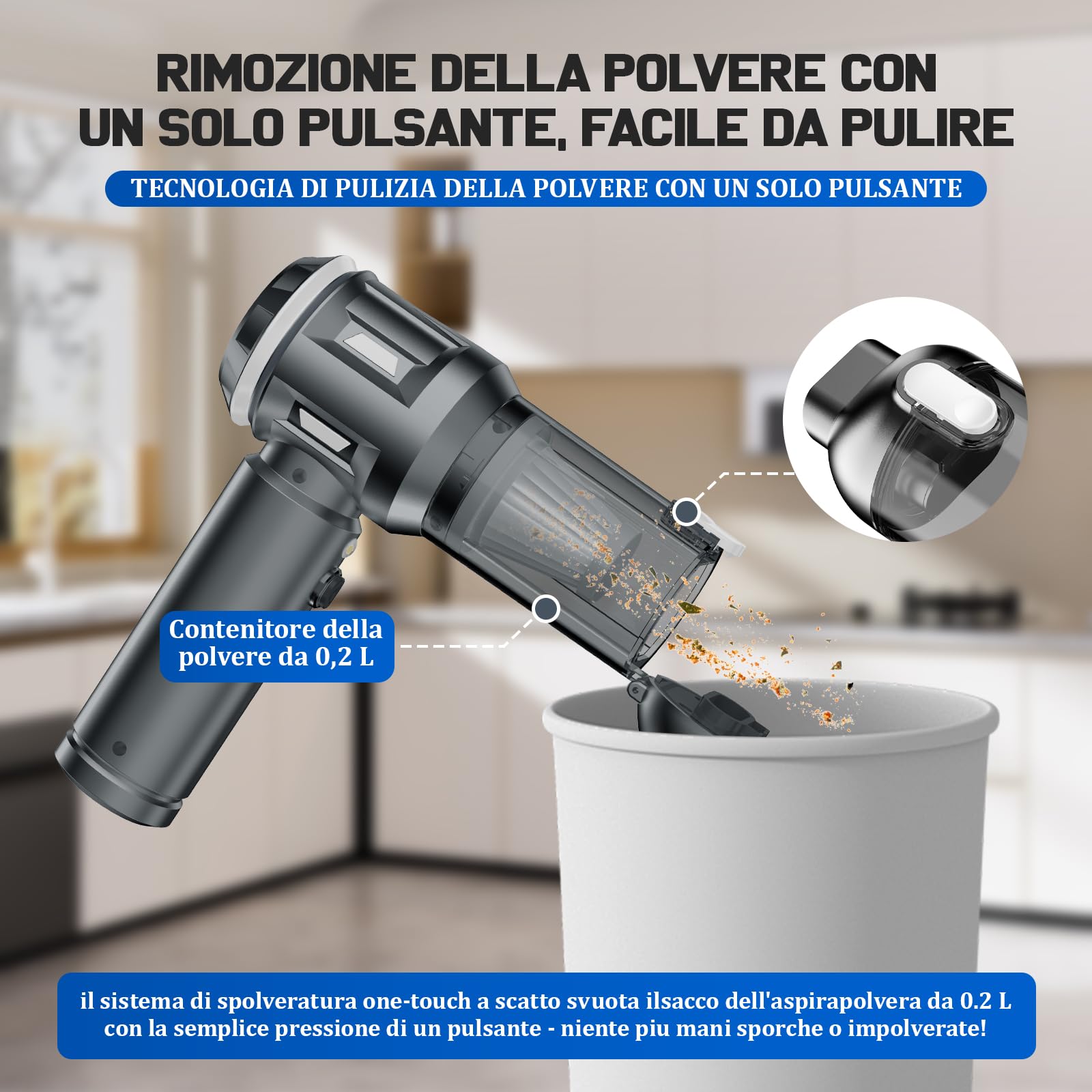 Kedifoai Aspirabriciole Senza Fili, 25000Pa Aspirapolvere Auto, Aspirapolvere Portatile con Motore Brushless, Batteria da 6000 mAh, Mini Aspirapolvere Con Display a LED, per Auto, Peli di Animali