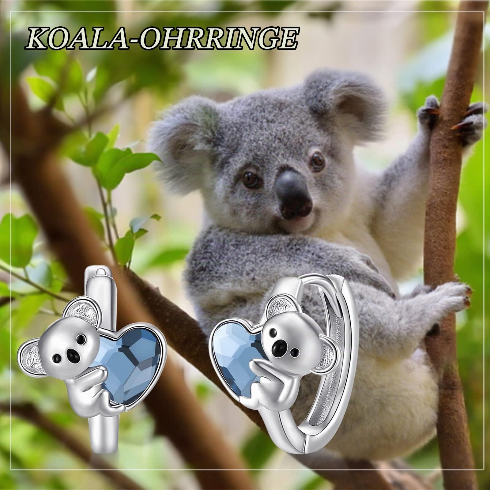 Koala Ohrringe 925 Sterling Silber Koala Huggie Creolen Hypoallergen Tier Kristall Ohrringe Koala Schmuck Geschenke für Frauen Mädchen