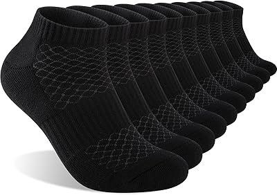 Monxiery Mens 100% Cotton Cushioned Ankel Socks, Athletic Performance Running Moisture Wicking Breathable socks
