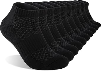Monxiery Mens 100% Cotton Cushioned Ankel Socks, Athletic Performance Running Moisture Wicking Breathable socks