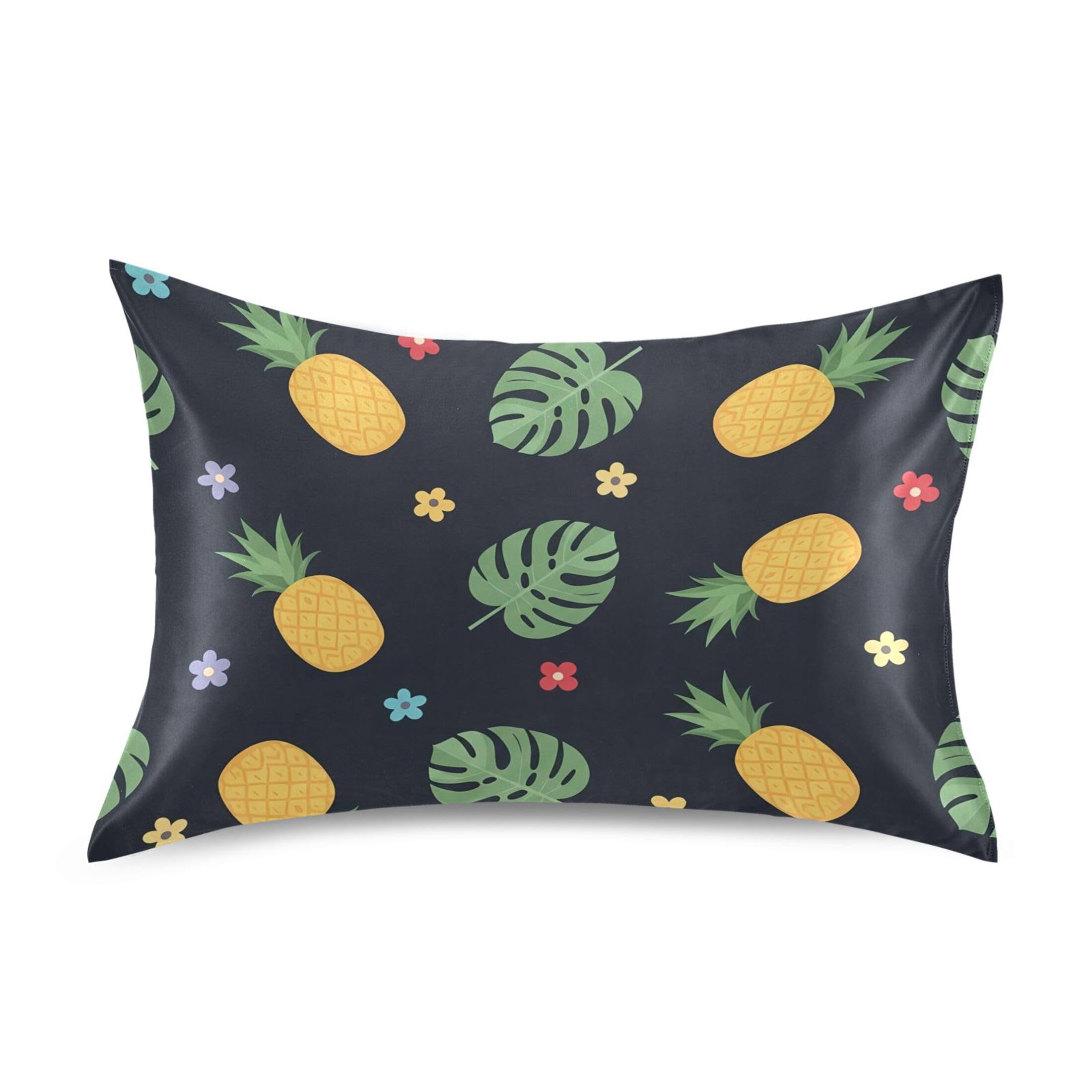 Fuauuyl Pillowcase Queen Size 20x30 in, Pineapples Monstera Leaves Soft Breathable Satin Pillow Case for Hair and Skin with Envelope Closure Wrinkle-Free
