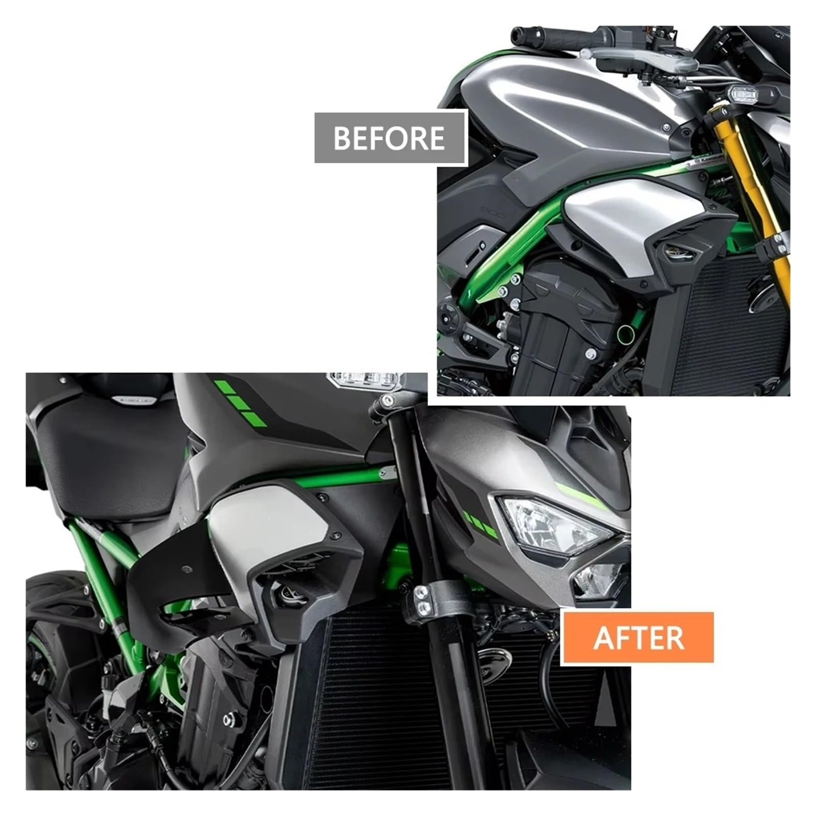 Motorrad-Frontspoiler Für Kawasaki Für Z900 Für Z900 SE 2025 2026 Motorrad Seite Spoiler Abtrieb Aerodynamische Wind Verkleidung Winglet(Glossy Black)