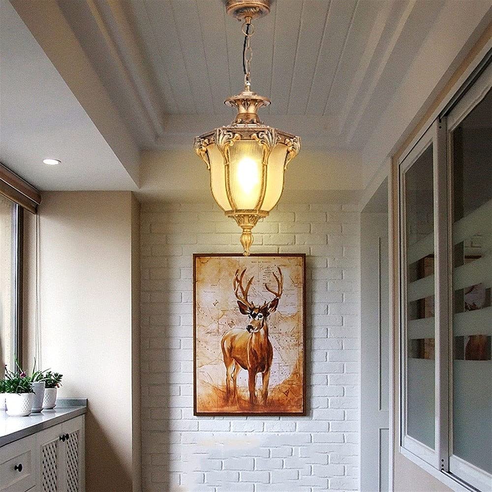 Patio Hanglampen Buiten Waterdicht Plafond Hangende Lantaarn Boerderij Zwart Buiten Kroonluchter Rond Glas Vintage Brons Porch Hanglamp voor Foyer Patio Entree Tuin Voordeur Vigorous